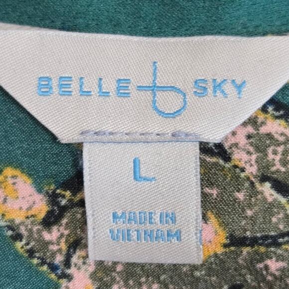 Belle + Sky Green Floral Blouse Women's Large Long Sleeve Button Front - Picture 6 of 7